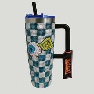 Von Dutch Checkered Rhinestone Tumbler with Flying Eye Design